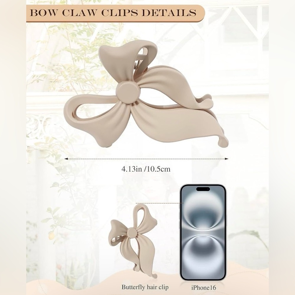 4 Piece Elegant Bow Hair Claw Clip Set - Tan, Brown, Gray and Black - Picture 6 of 6